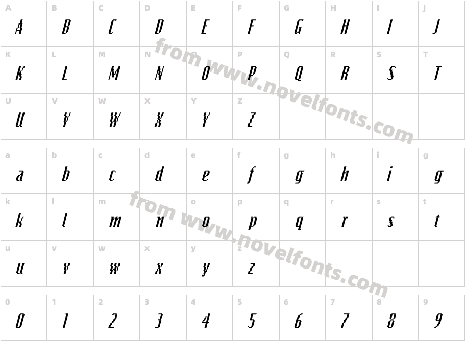 Bits Italic SwfteCharacter Map