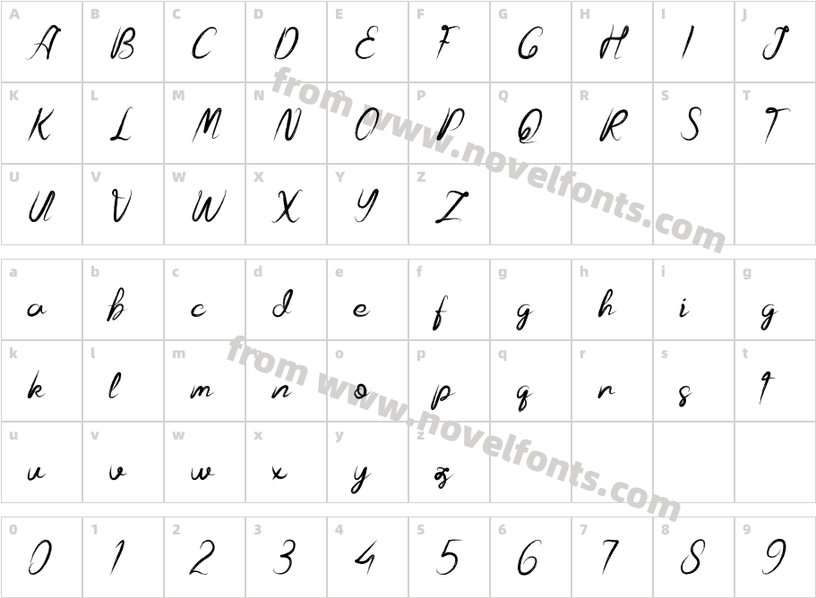 Blackscript RegularCharacter Map