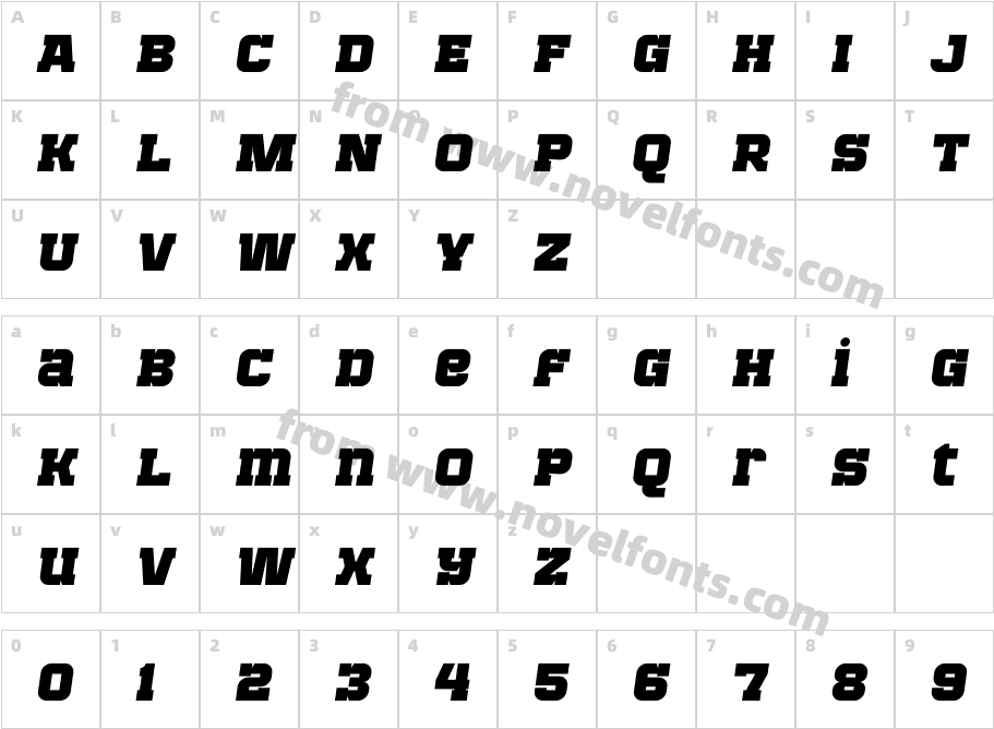 Bladi One Slab 4F Heavy ItalicCharacter Map