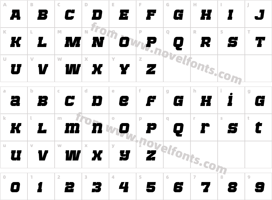 Bladi One Slab 4F Heavy ItalicCharacter Map