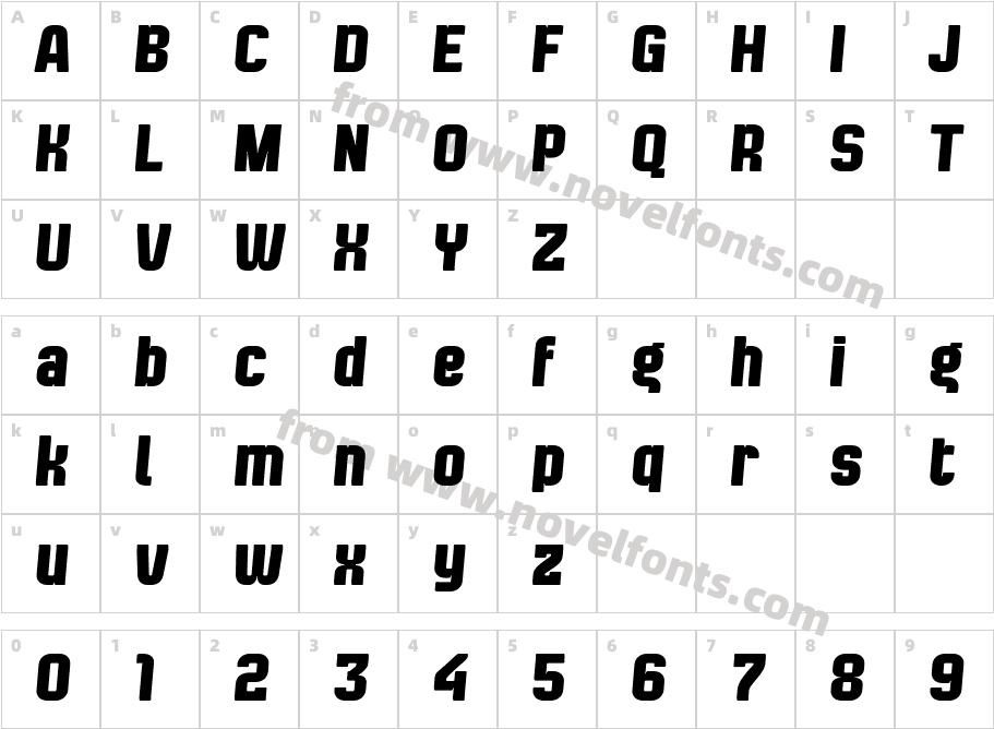 Bladi Two Condensed 4F Bold ItalicCharacter Map