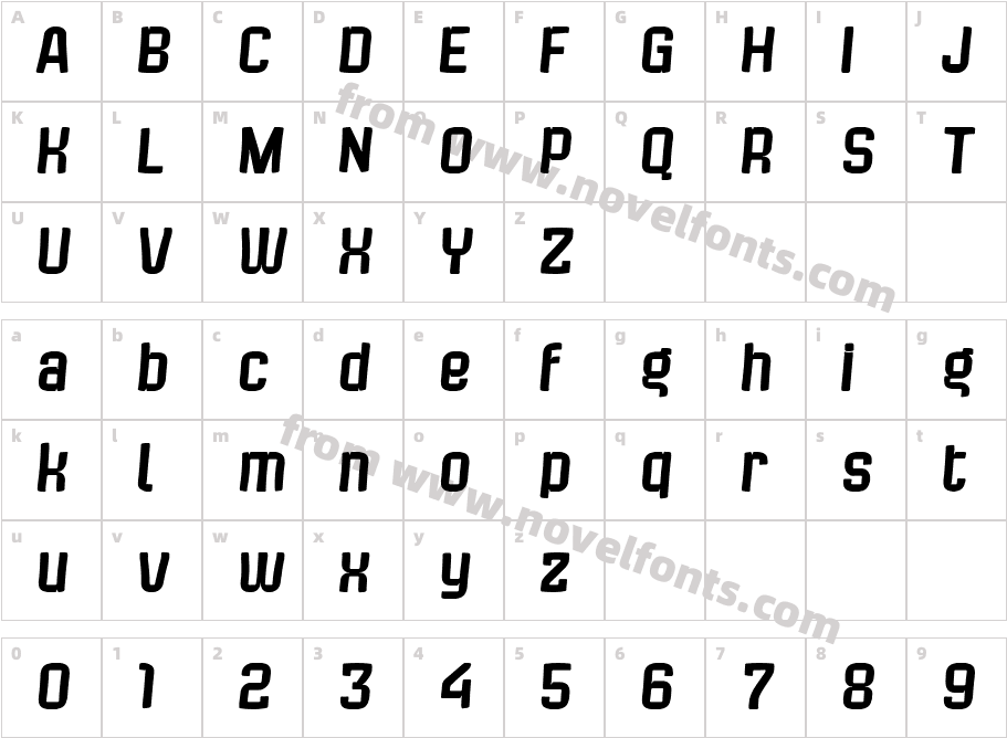 Bladi Two Condensed Comic 4F ItalicCharacter Map