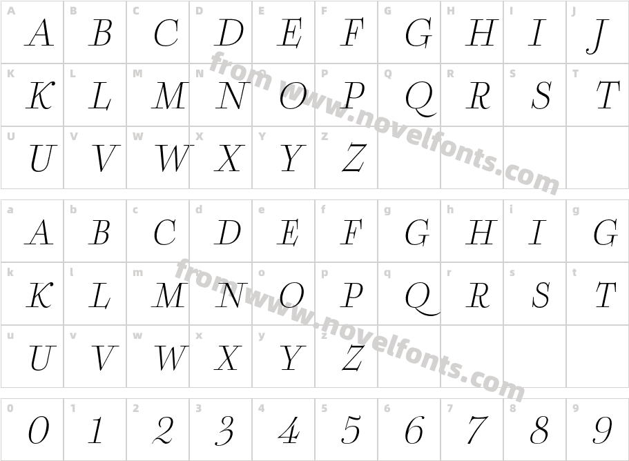 Boncaire Titling Light ItalCharacter Map