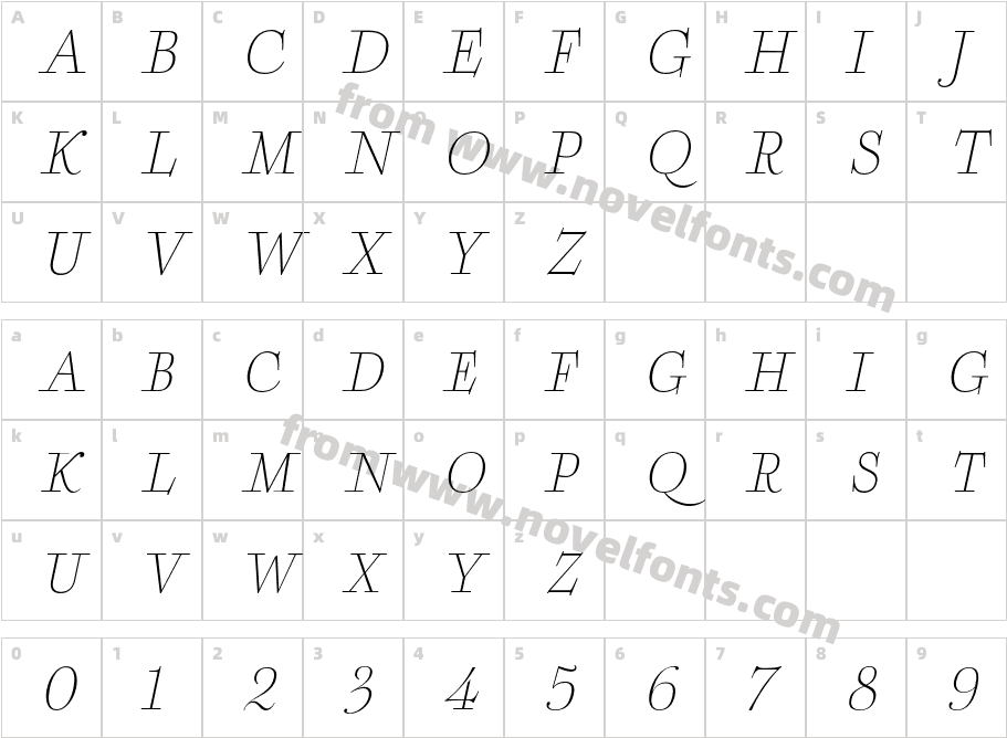 Boncaire Titling Thin ItalCharacter Map