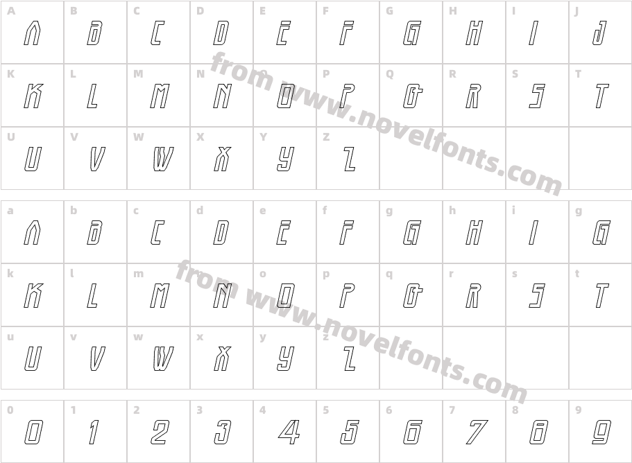 Bothweld Outline ItalicCharacter Map