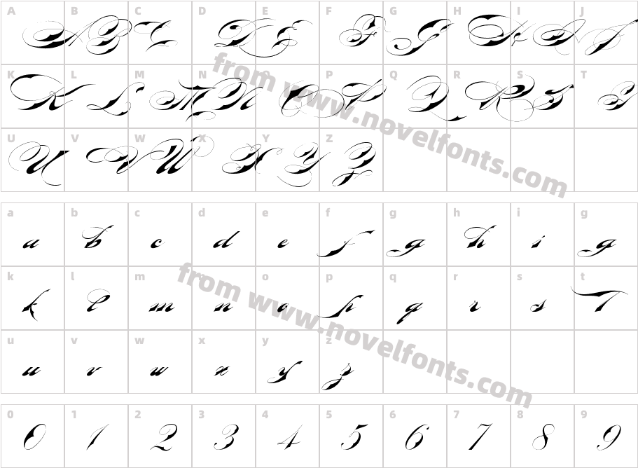 Bradstone Parker Script RegularCharacter Map