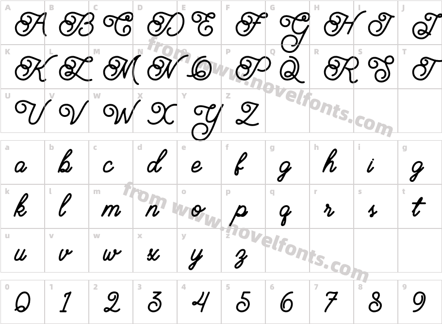 Brayden Script BoldCharacter Map
