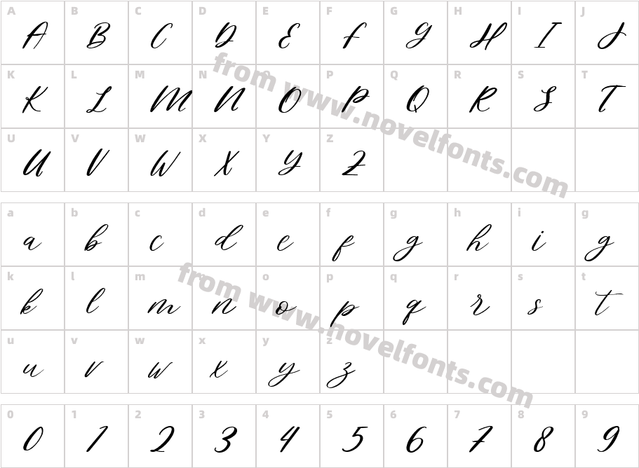 Bready ItalicCharacter Map