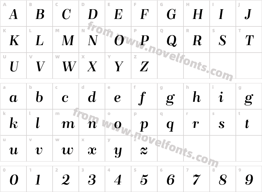 Bridone Book ItalicCharacter Map