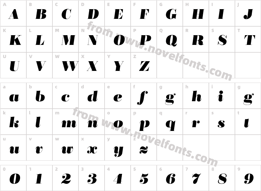 Bridone Titling Heavy ItalicCharacter Map