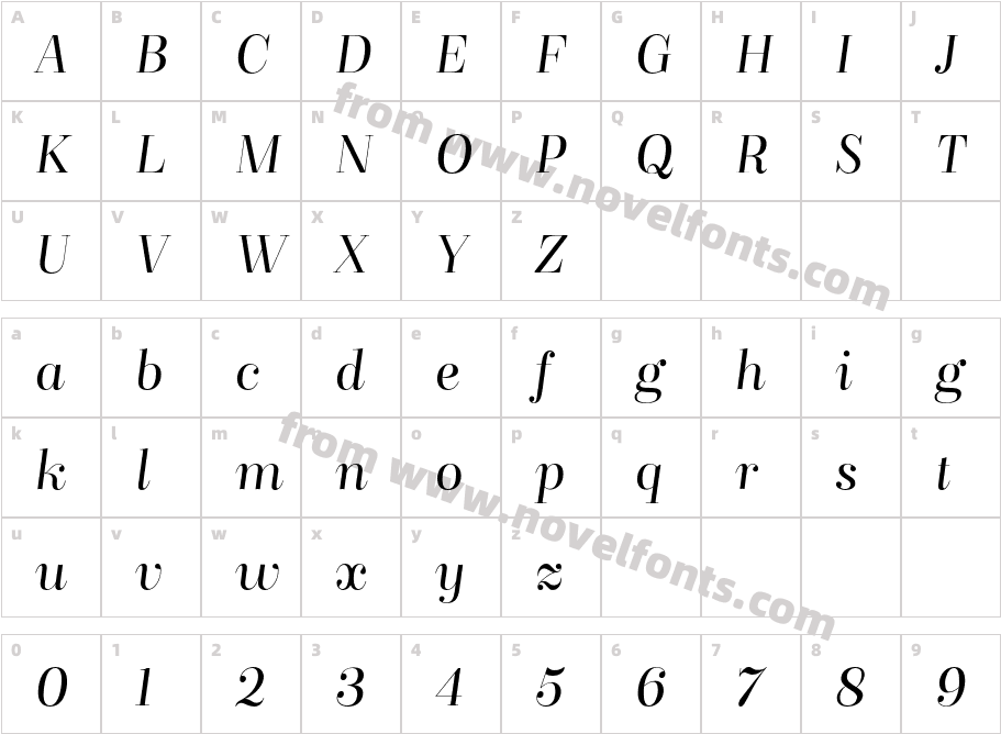 Bridone Titling Light ItalicCharacter Map