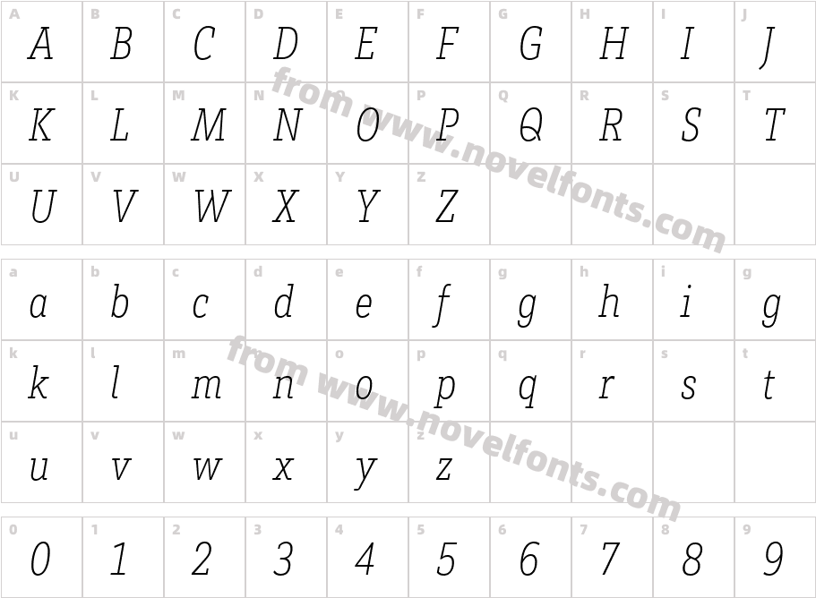 Brix Slab Cond Extra Light ItalicCharacter Map