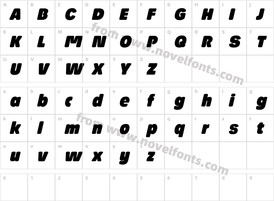 Josefa Rounded Reduced Black ItalicCharacter Map