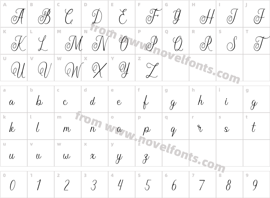 Bulmarie Script RegularCharacter Map