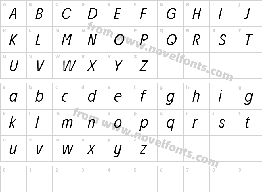 Josefa Rounded Reduced Light ItalicCharacter Map