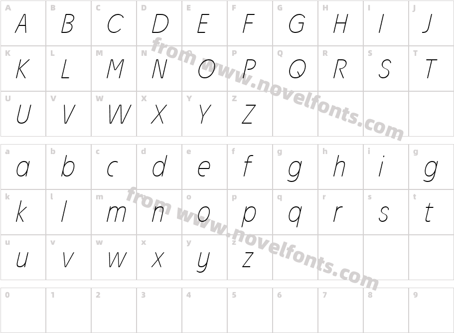 Josefa Rounded Reduced Thin ItalicCharacter Map