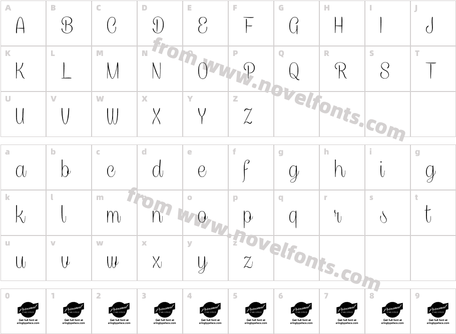 Caneletter Script Thin PersonalCharacter Map
