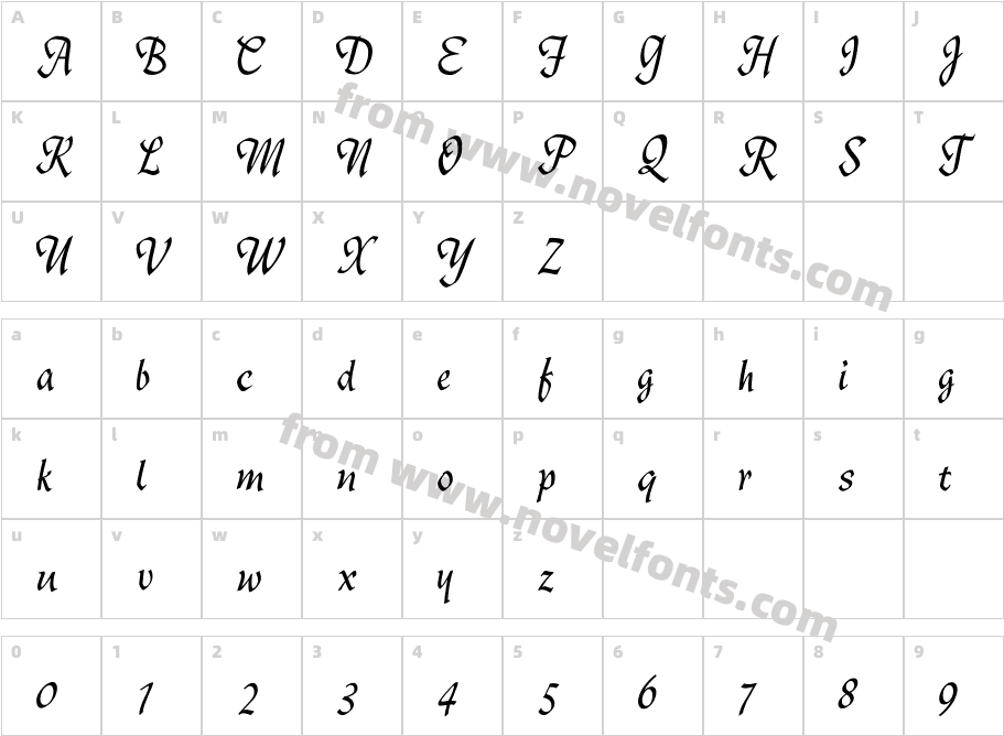 Caravan Script Condensed RegularCharacter Map