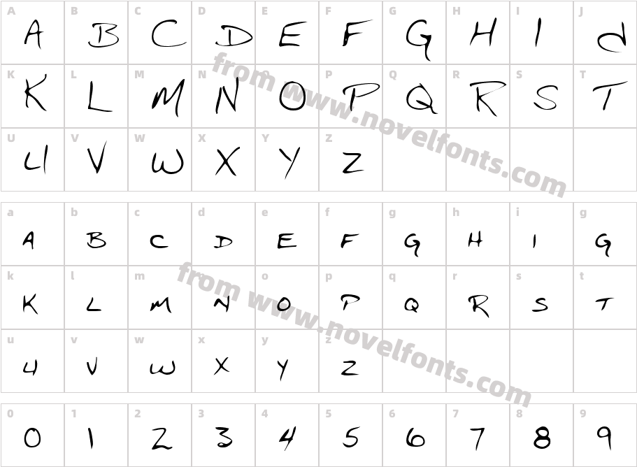 Carters Hand RegularCharacter Map