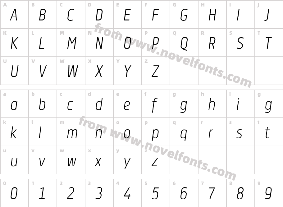 Centima Light ItalicCharacter Map