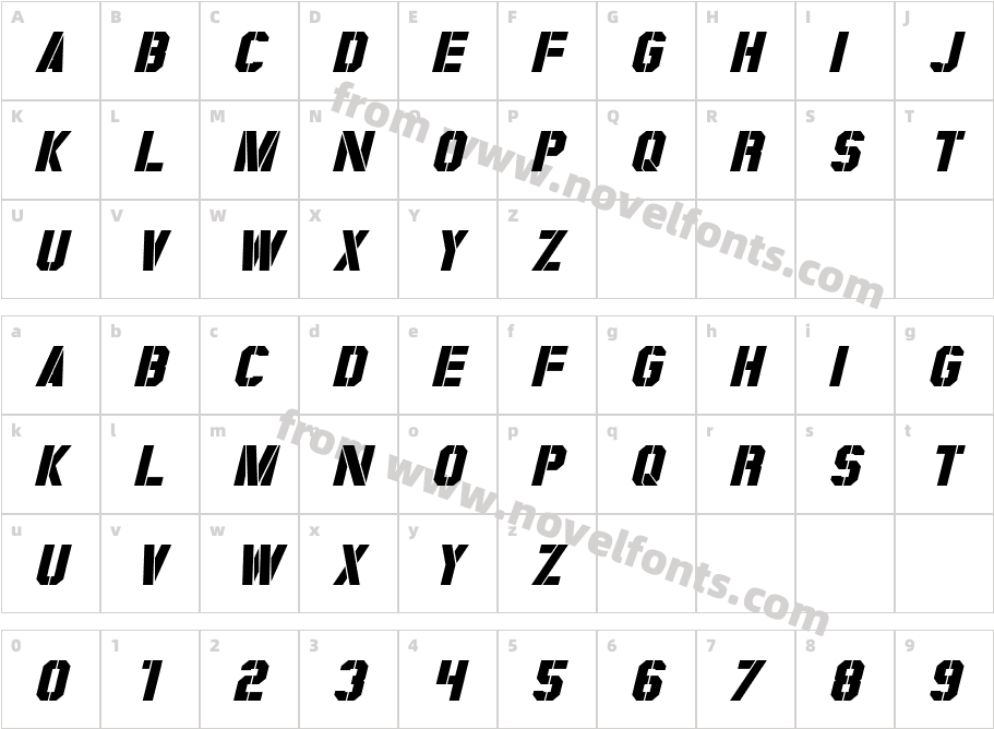 Coburn ObliqueCharacter Map