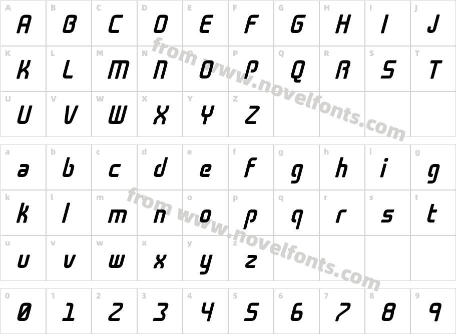 Cogan Curved Bold ObliqueCharacter Map