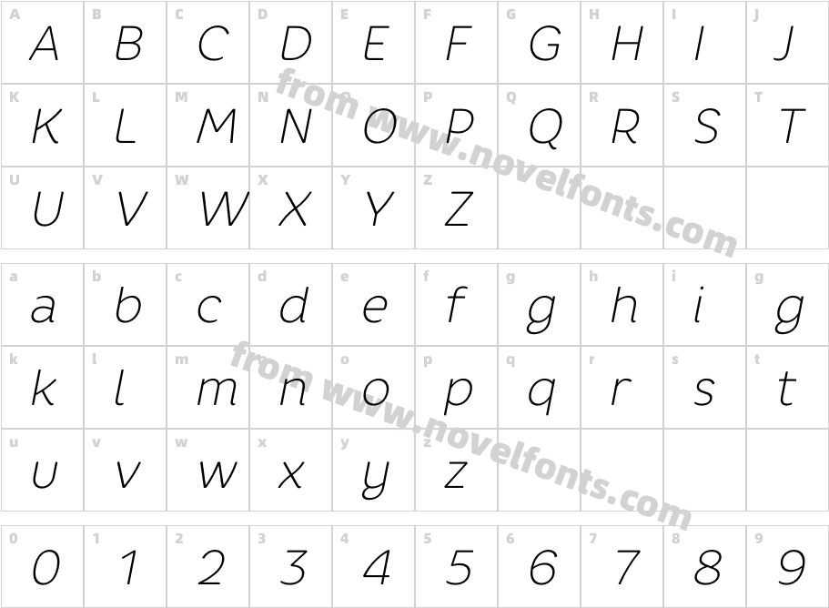 Core Rhino25 Thin ItalicCharacter Map