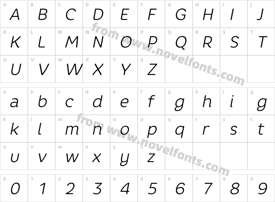 Core Rhino35 Light ItalicCharacter Map