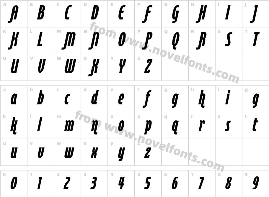 Cornerstone Flair Black ItalicCharacter Map