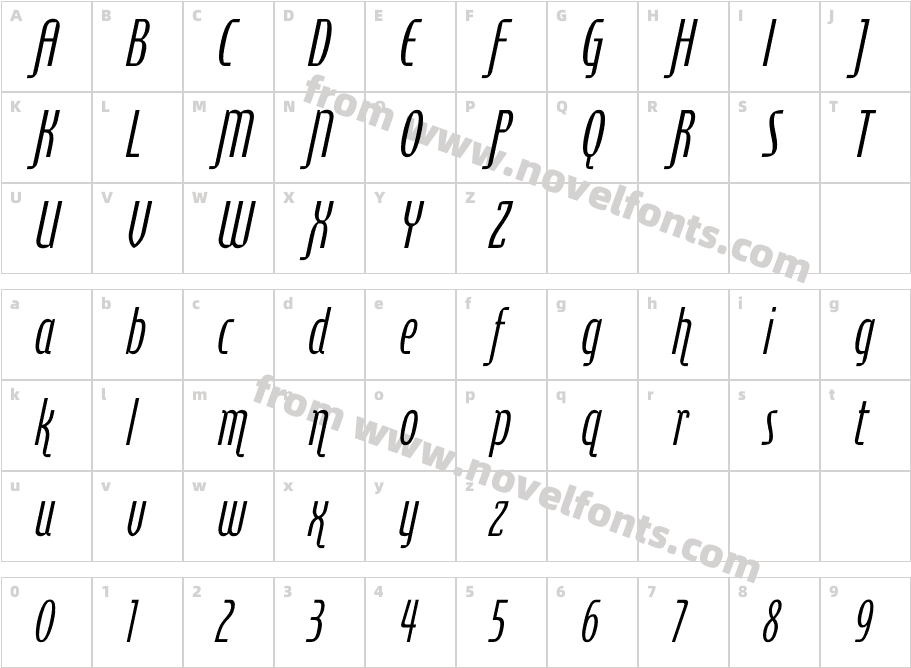 Cornerstone Flair Light ItalicCharacter Map