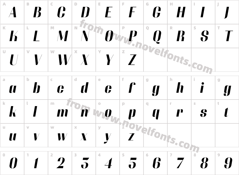 Couture Sans Bold ItalicCharacter Map