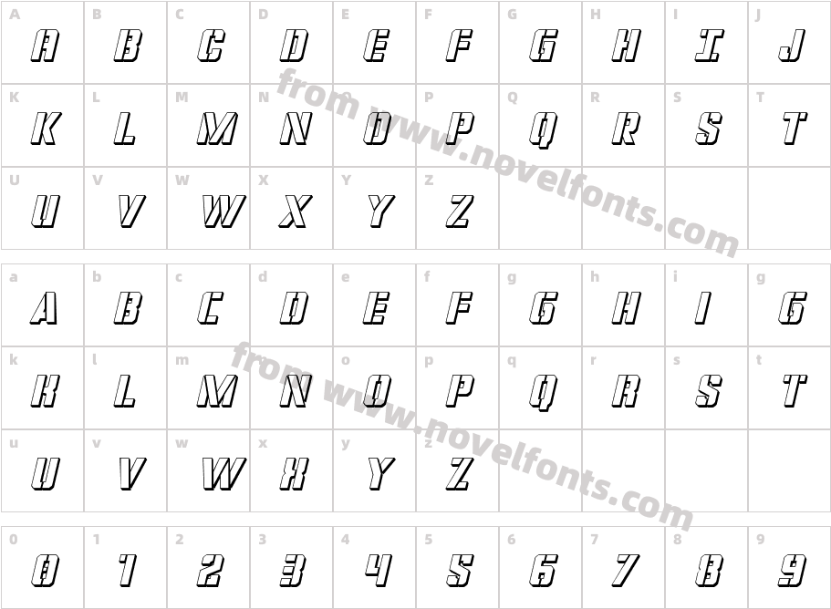 Covert Ops 3D ItalicCharacter Map