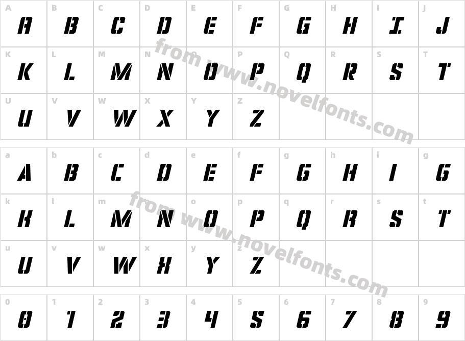 Covert Ops ItalicCharacter Map