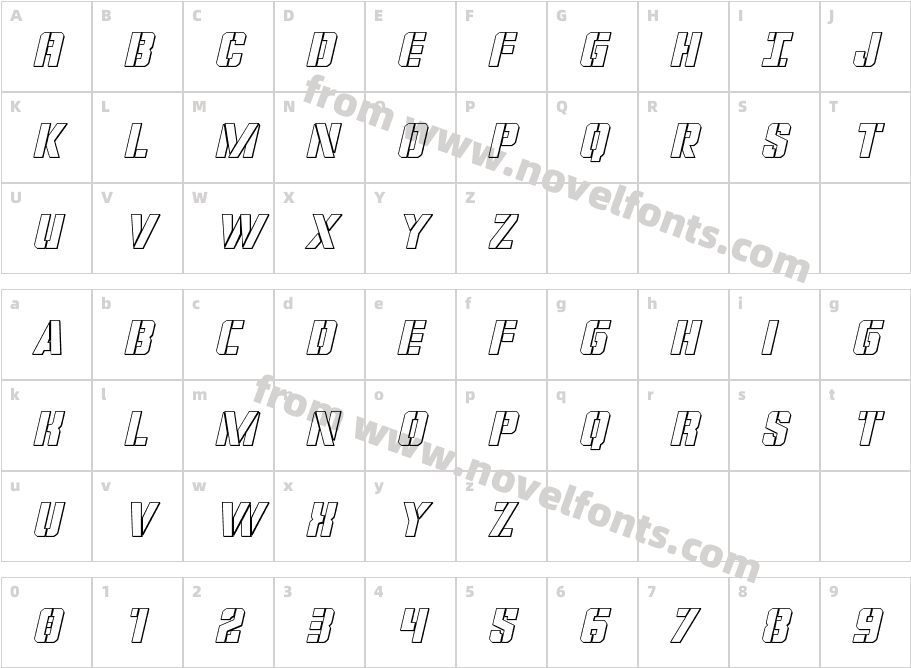 Covert Ops Outline ItalicCharacter Map