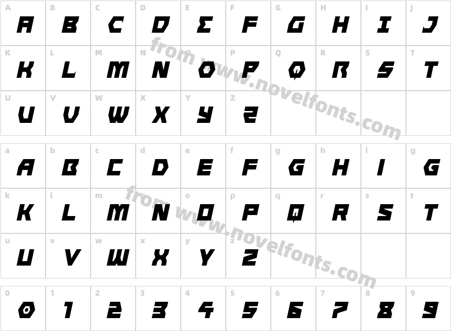 Cyberform Condensed ItalicCharacter Map