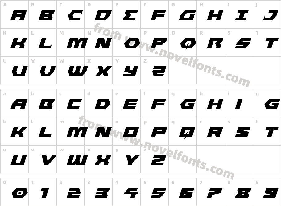 Cyberform Expanded ItalicCharacter Map