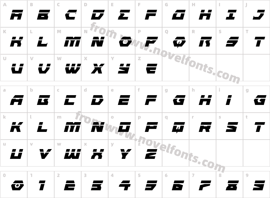 Cyberform Laser ItalicCharacter Map