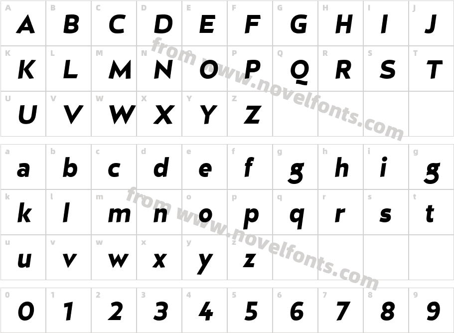 D Hanna Ultra Black ItalicCharacter Map