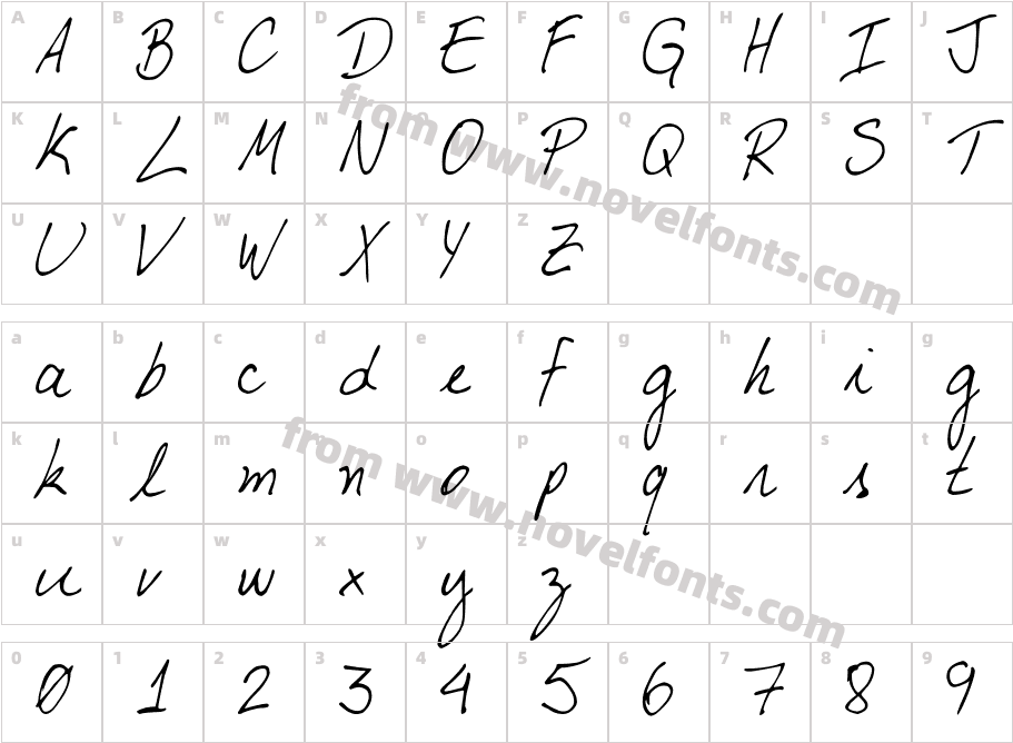 DJB My Boyfriend's HandwritingCharacter Map