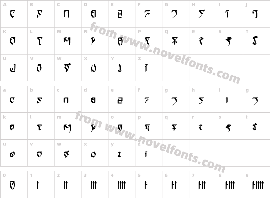 Daedriccalligraphy RegularCharacter Map