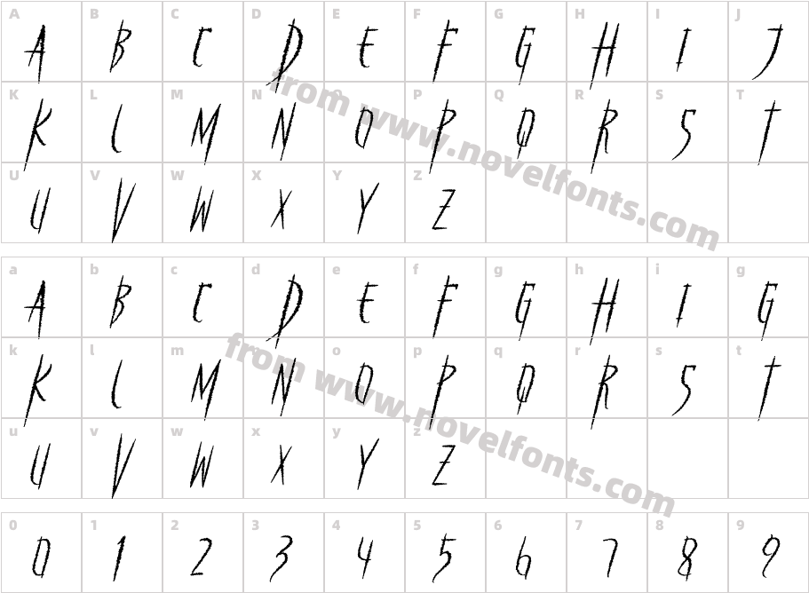 Damned ItalicCharacter Map