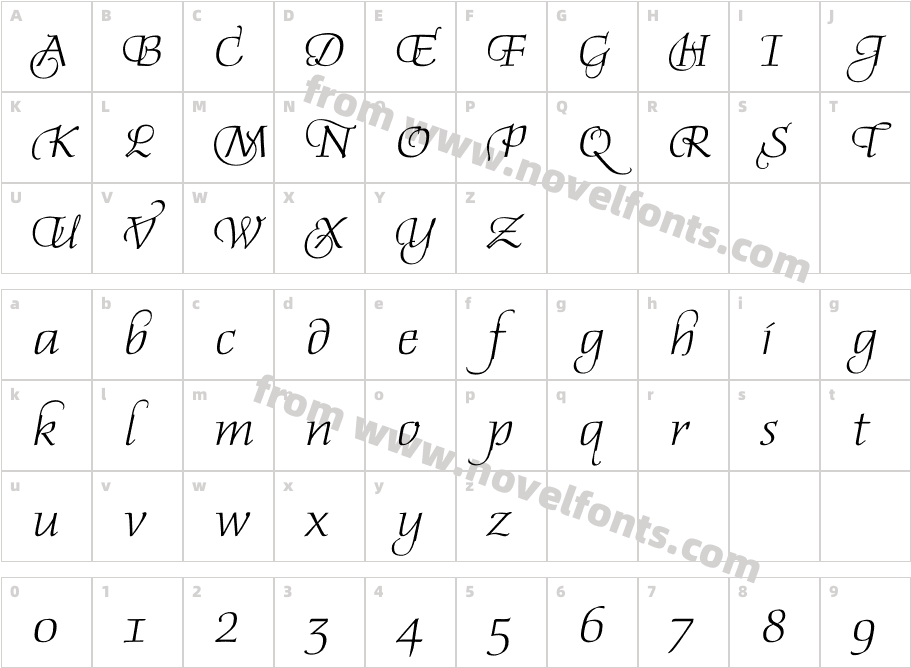 Daphne Script Regular RegularCharacter Map