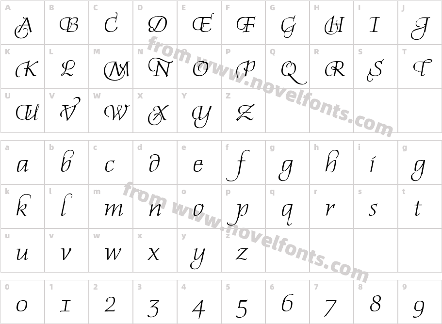 Daphne Script Regular RegularCharacter Map