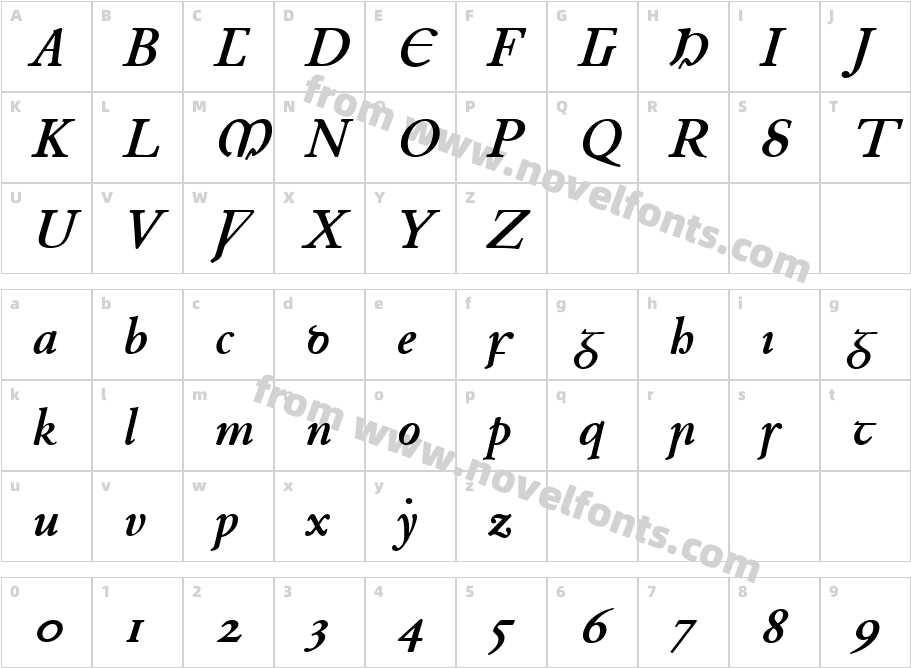 Junius Bold ItalicCharacter Map