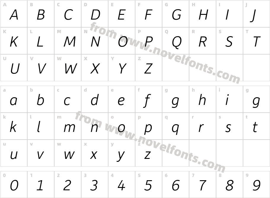 Depot New Light ItalicCharacter Map