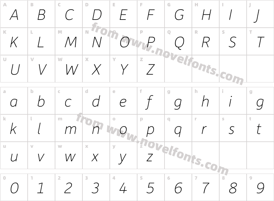 Depot New Thin ItalicCharacter Map