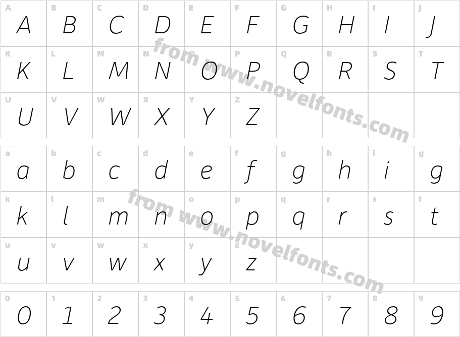 Depot New Thin ItalicCharacter Map