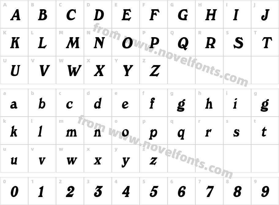 Dictionary Condensed ItalicCharacter Map