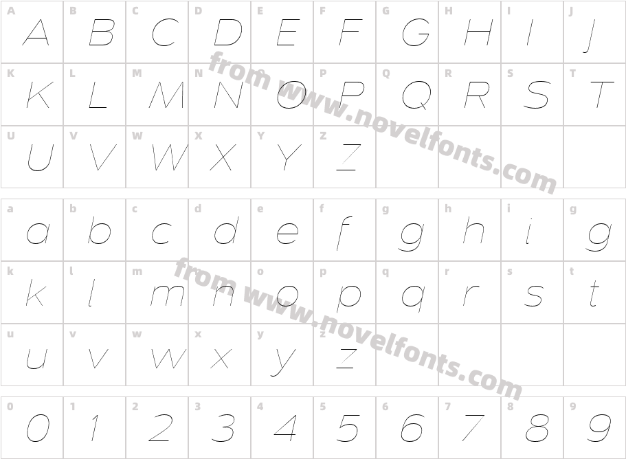 Dienstag Hairline ItalicCharacter Map