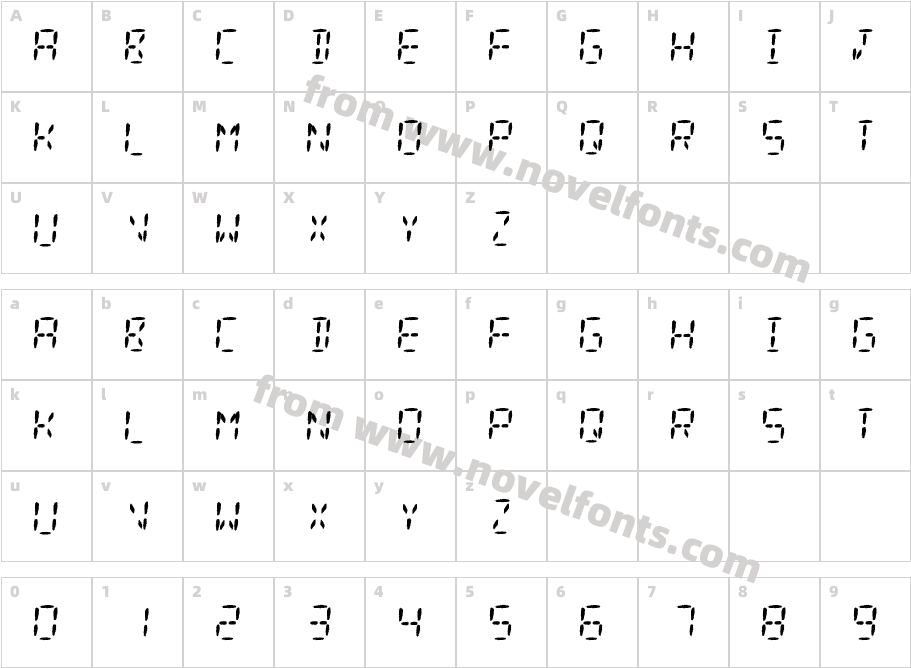 Digital Treadmill DisplayCharacter Map